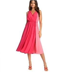 New! Lulu's Block and Roll Pink Colorblock Pleated
Midi Dress Women’s XL